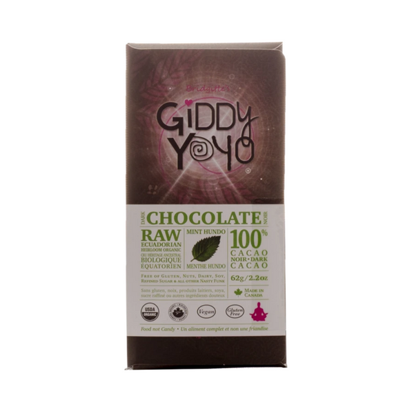 Giddy Yoyo MINT HUNDO 100% Dark Chocolate Bar Certified Organic 62g