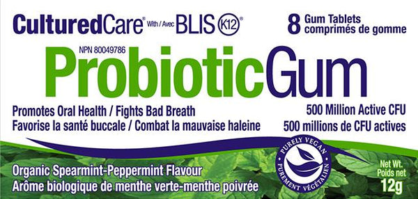 Cultured Care Probiotic Gum Spearmint-Peppermint 8Pcs